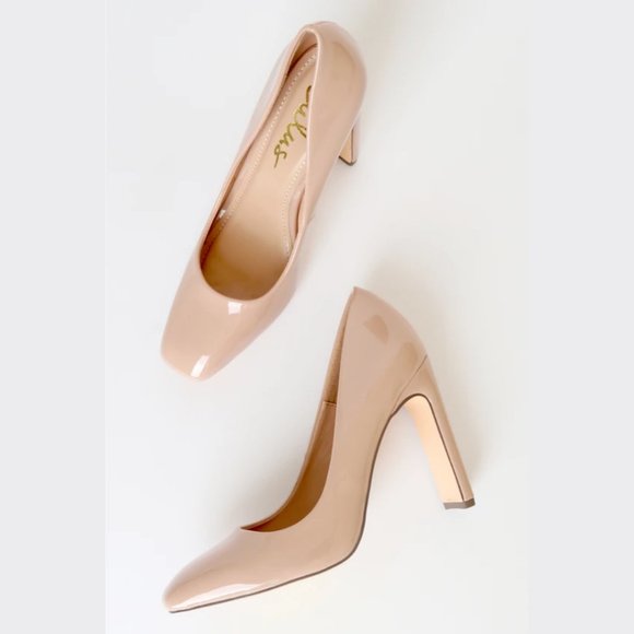 Lulu’s Light Nude Faux Patent Leather Square Toe Pumps 6 - Like New! - Picture 2 of 11